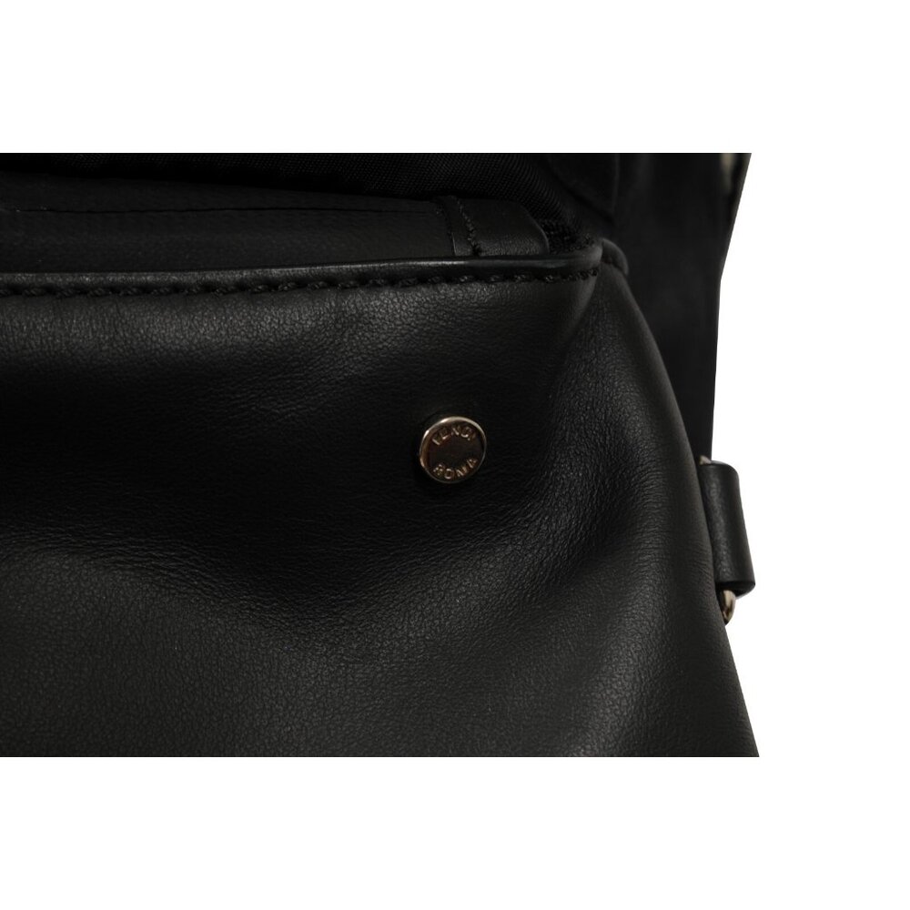 Fendi Mens Nylon Vitello Drawstring Backpack Black Leather Logo Yellow Straps - Picture 4 of 16